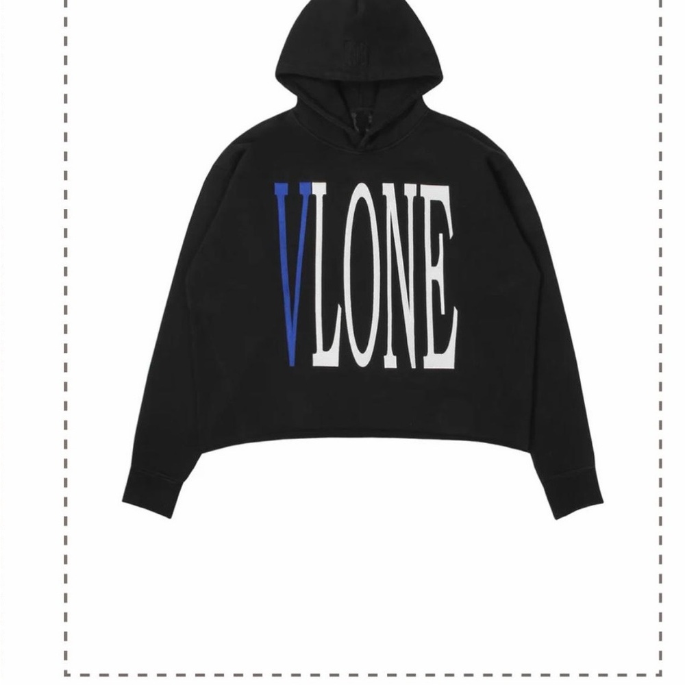 VLONE Black Hoodie with Blue and White Lettering - Picture 2 of 10